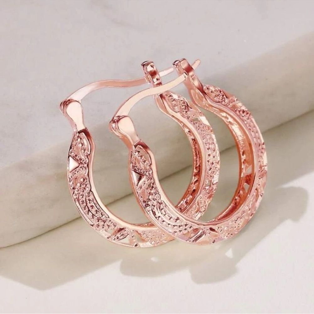 Rose Gold Textured Hoop Earrings for Women
